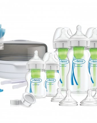 Dr.Brown's Набор Deluxe с контейнером для стерилизации в СВЧ с щипцами и 5 бутылочек Options+
