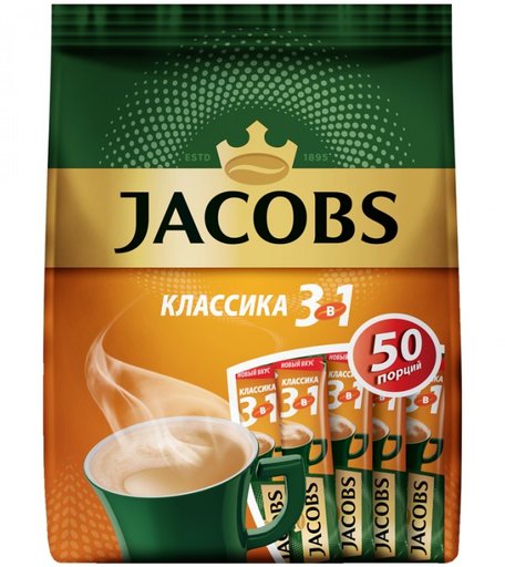 Jacobs Кофе растворимый Классика 3 в 1 порошкообразный 50 шт.