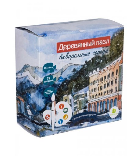 Деревянная игрушка Clever Energy пазл Акварельные города Горнолыжный курорт