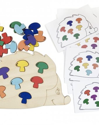 Миниатюра фотографии Деревянная игрушка эврилэнд мозаика с карточками большой ежик с грибочками 7 цветов