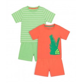 Миниатюра фотографии Пижамы "крокодильчик", 2 пары, зеленый, оранжевый