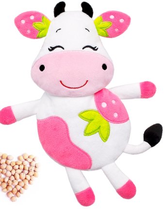 Игрушка-грелка Мякиши Клубничная корова 20х29х4 цвет: розовый